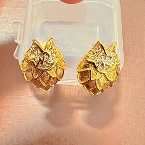 Nina Ricci Gold tone clip on Earrings with Sparkling Accents